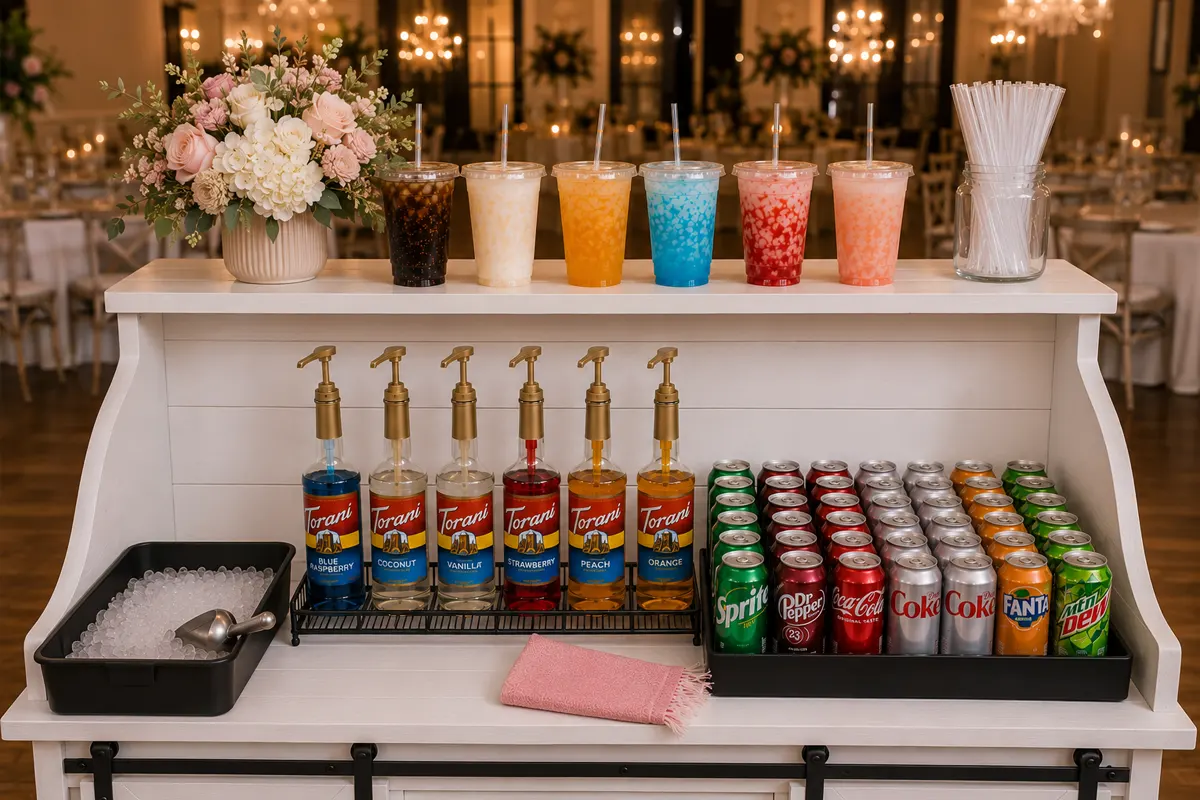 Professional Mixies soda bar setup at a wedding